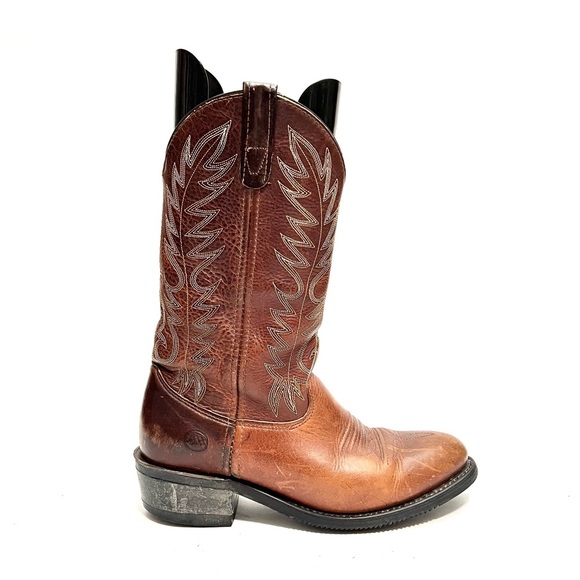 Vintage 1990s men's brown leather mid calf cowboy work boots